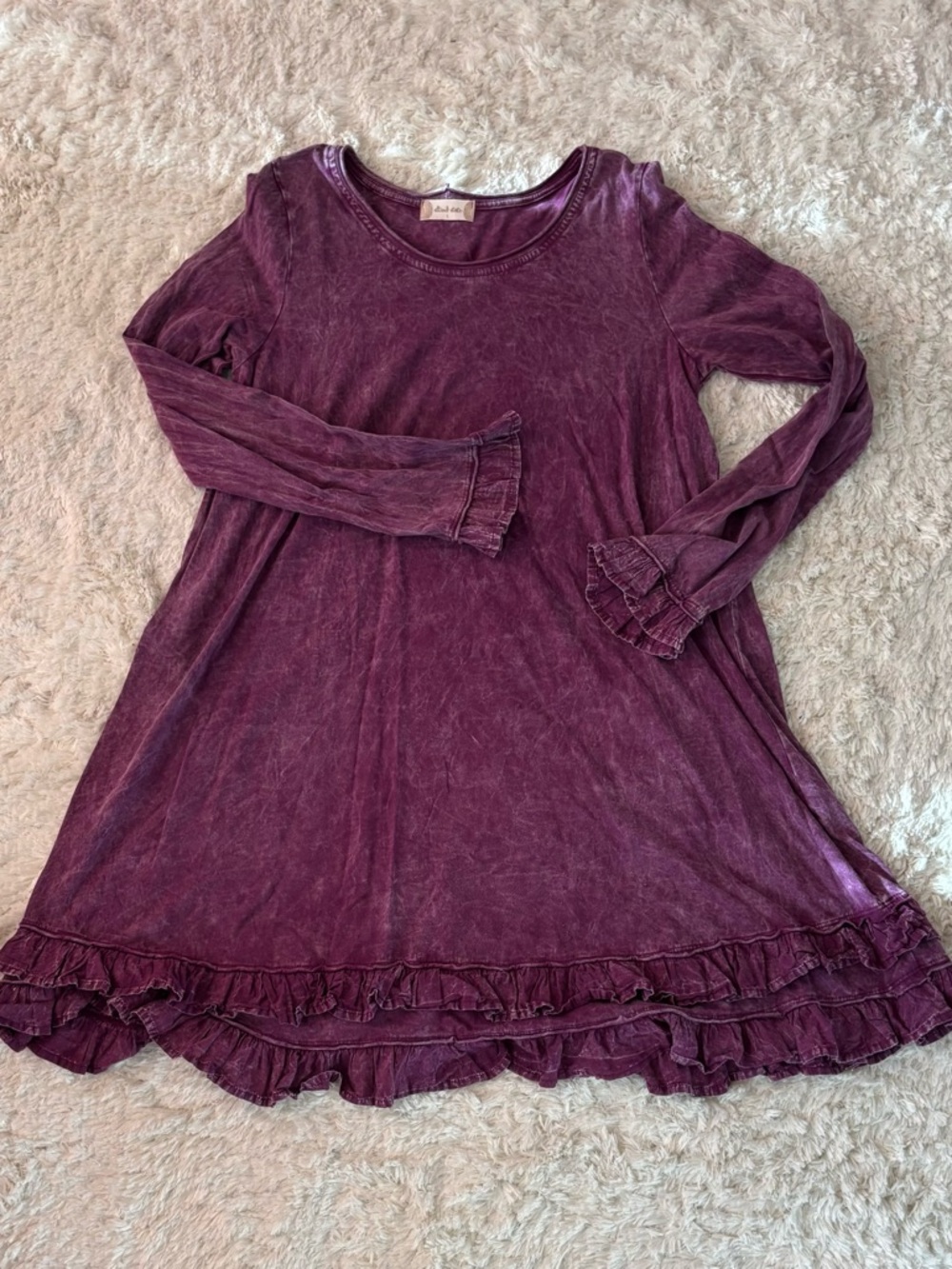 Altar'd State Plum Long-Sleeve Ruffle-Hem Dress